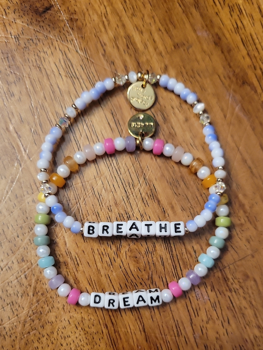 Little Words Project Beaded Stretch 'BREATHE' and 'DREAM' Multicolor Bracelets